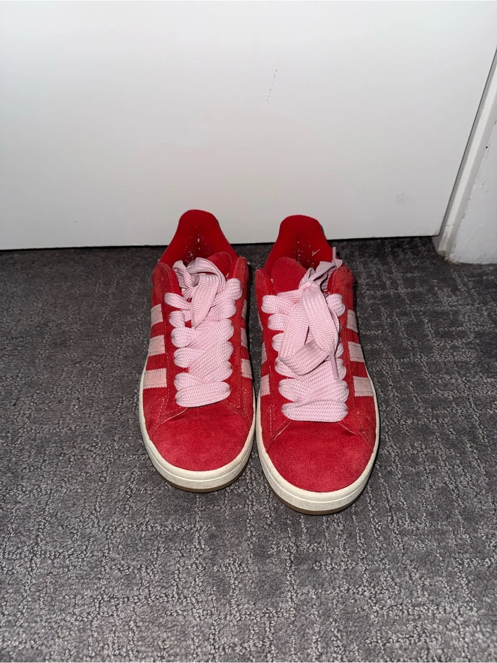 adidas Red Suede Women's Sneakers with Pink Laces